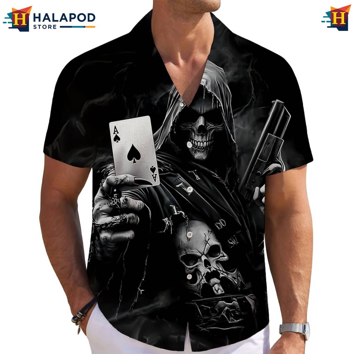 Cool Skeleton Tropical Short-sleeve button-up shirt Mens Short Sleeve Floral Button Down