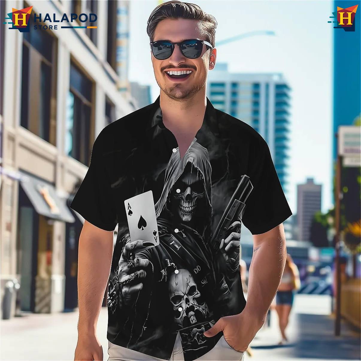 Cool Skeleton Tropical Tropical Shirt Mens Short Sleeve Floral Button Down