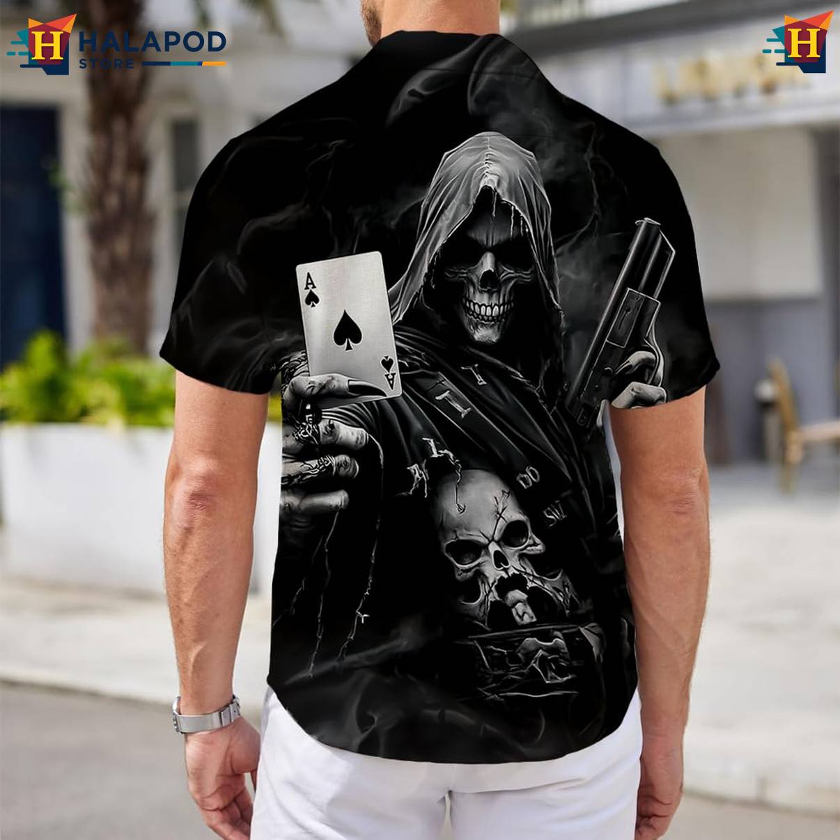 Cool Skeleton Tropical Aloha Shirt Mens Short Sleeve Floral Button Down