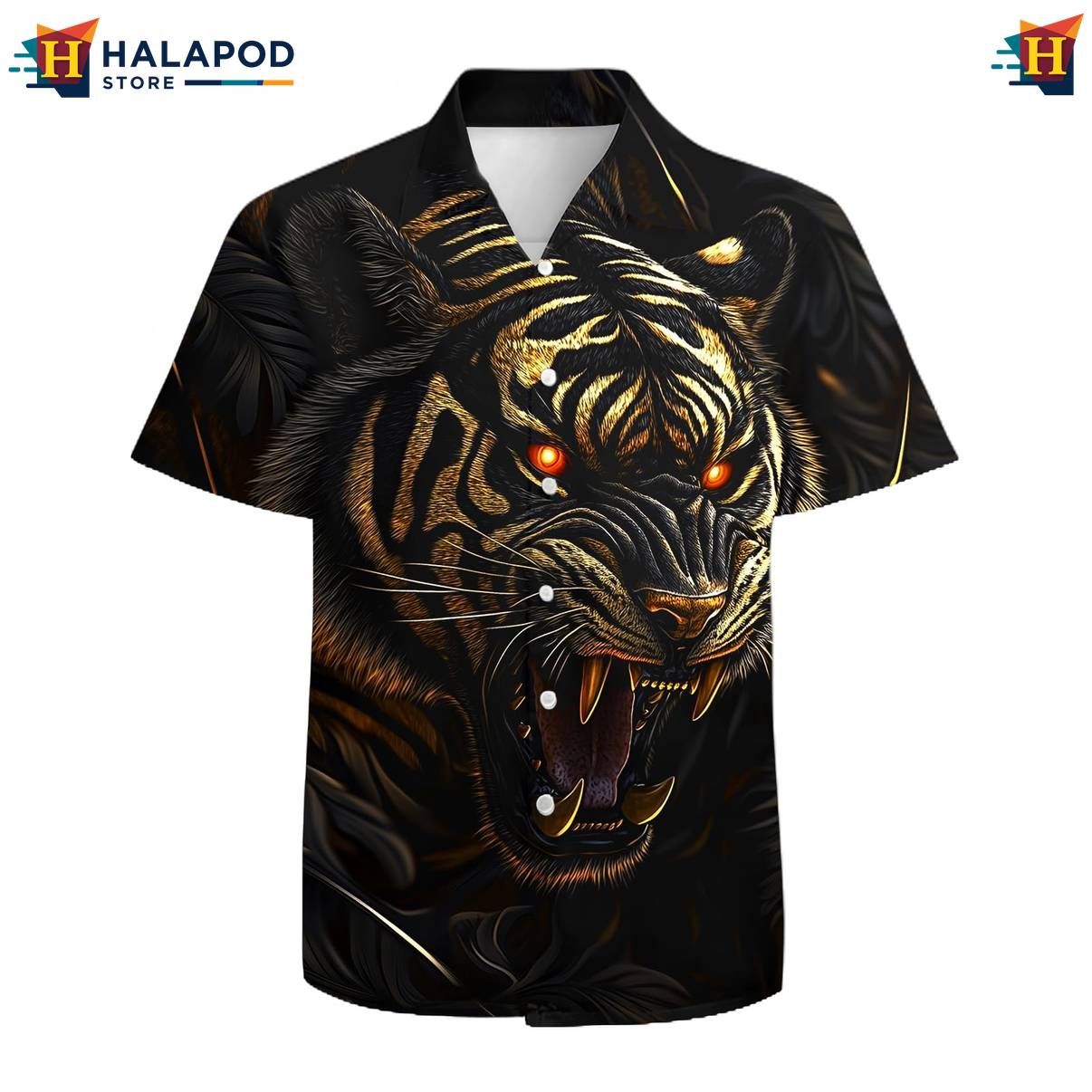 Cool Tiger Tropical Hawaiian Shirt Mens Short Sleeve Floral Button Down Mens