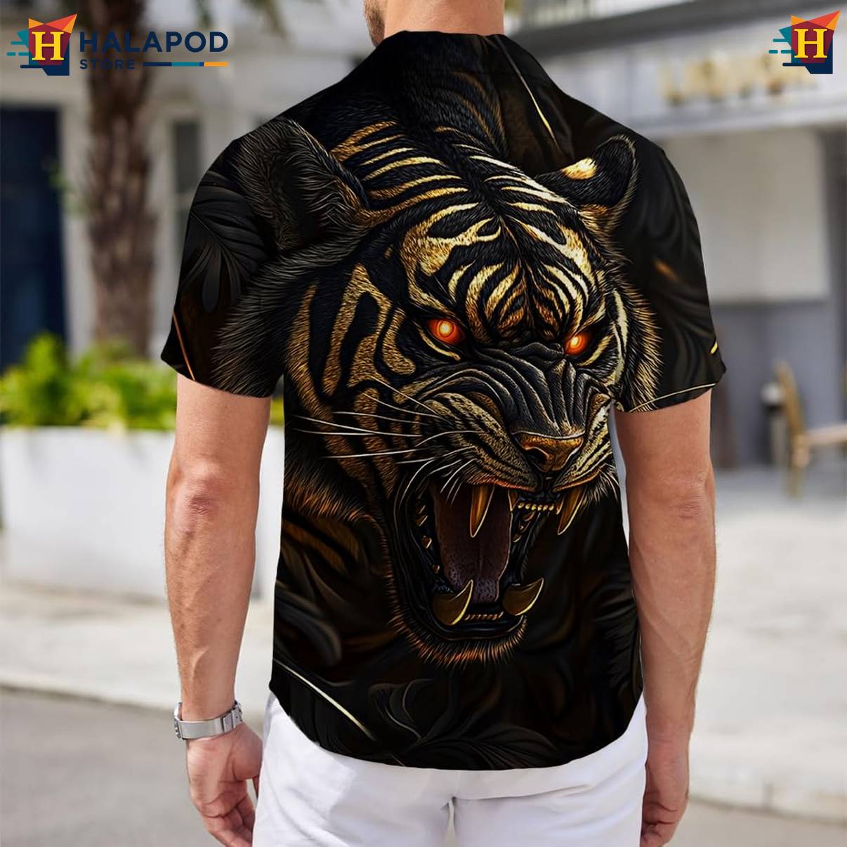 Cool Tiger Tropical Aloha Shirt Mens Short Sleeve Floral Button Down Mens