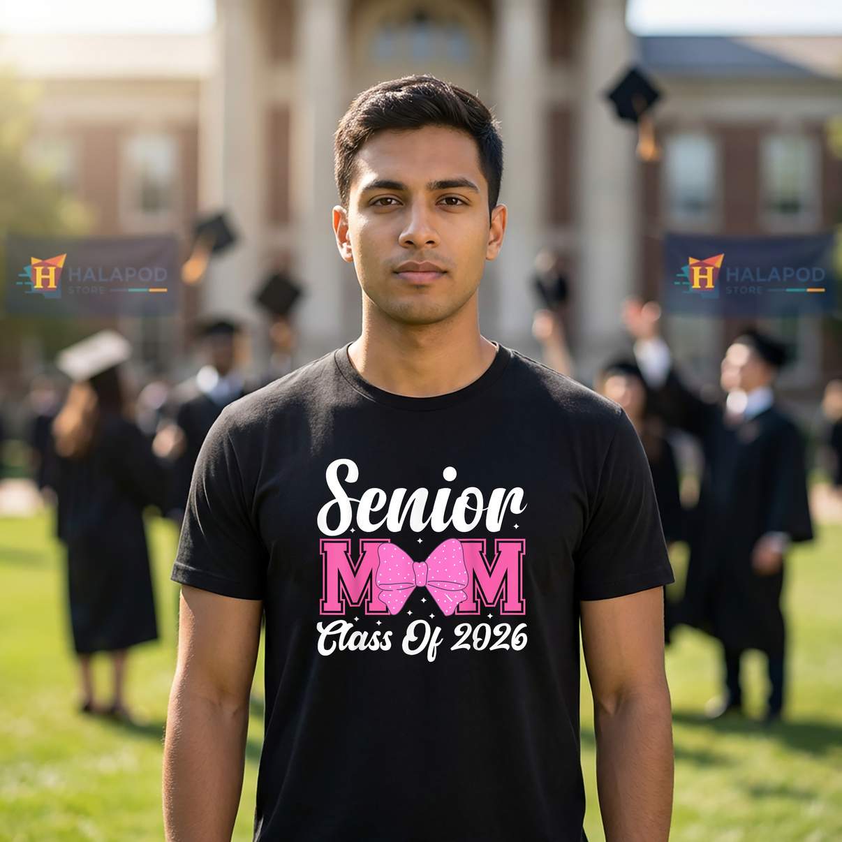 Coquette Bow Senior Mom 2026 Shirt Cute Pink Graduation Graphic Design For Men