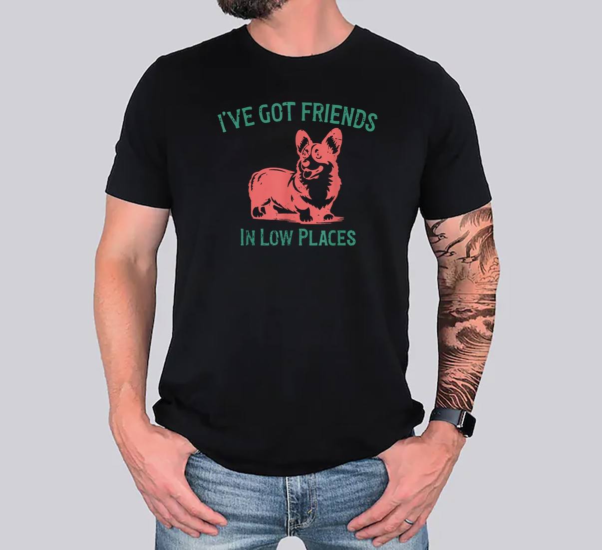Corgi Dad Friends In Low Shirt Places Funny Dog Lover Graphic For Mens