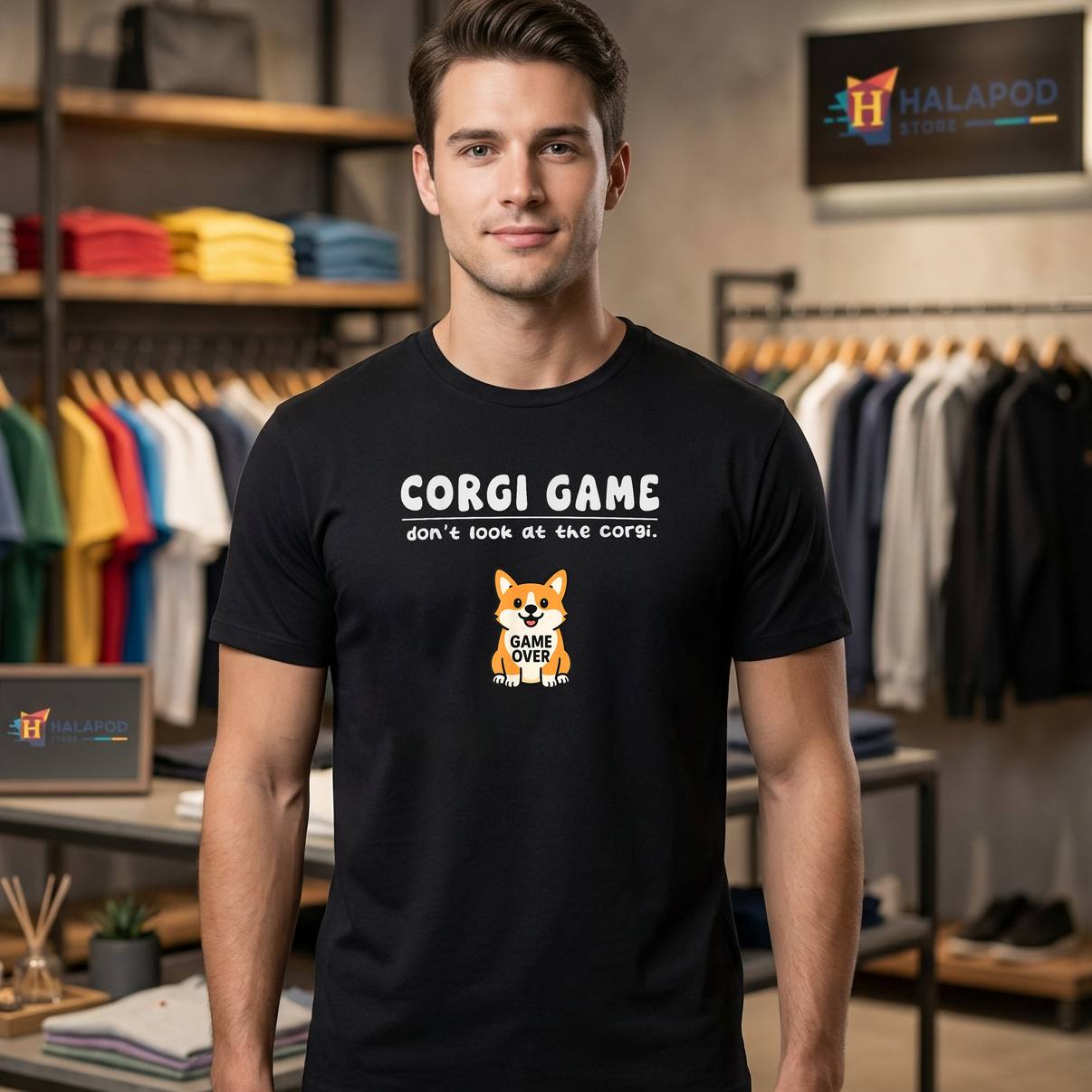 Corgi Dog Game Dont Look Tee Shirt Funny Game Over Boys Girls Kids For Mens