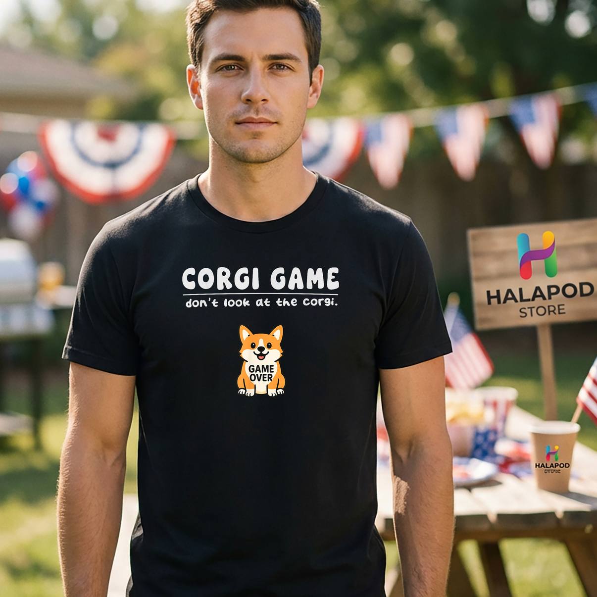Corgi Dog Game Dont Look T-Shirt Funny Game Over Boys Girls Kids For Mens