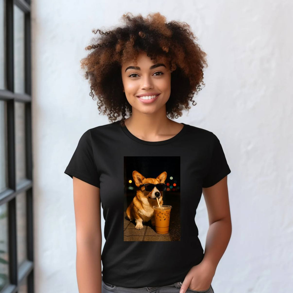 Corgi Dog Iced Coffee Night Shirt Sunglasses Funny Vibe Boys Girls Mens