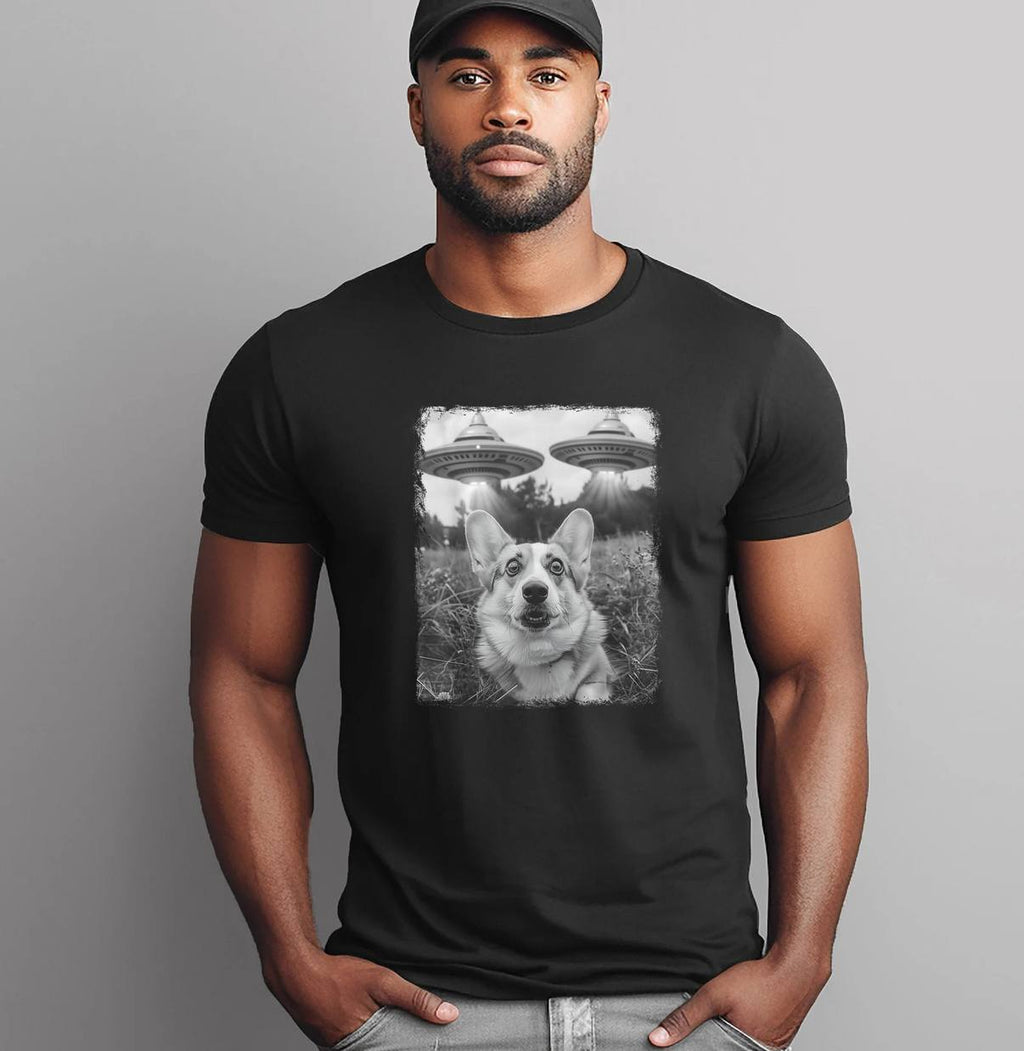 Corgi Dog UFO Alien Selfie Shirt Extraterrestrial Funny Graphic For Mens