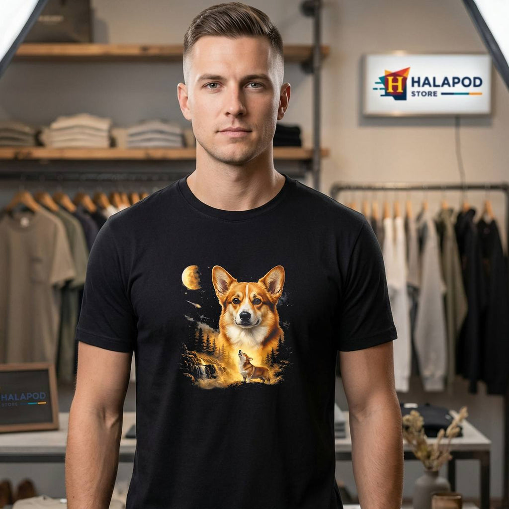 Corgi Howling At The Moon Shirt Vintage 90s Retro Style Graphic For Mens