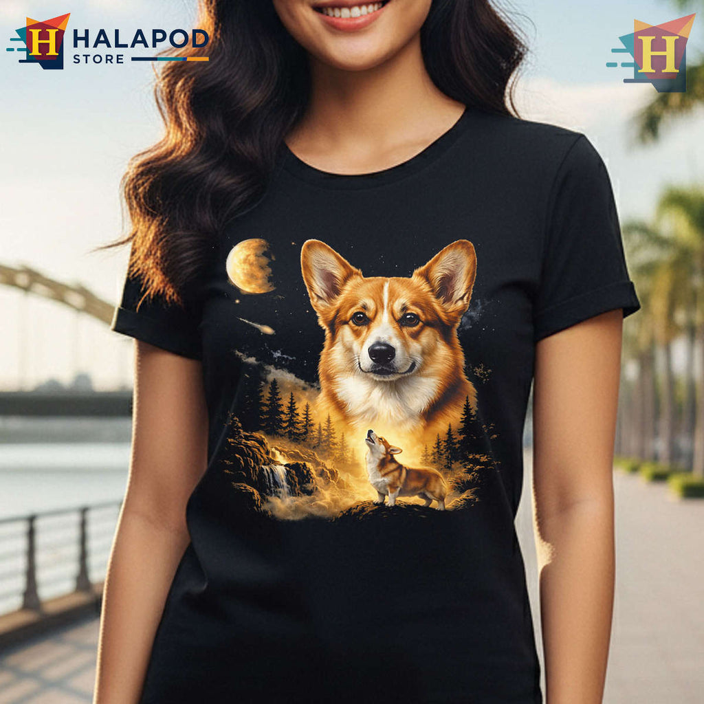 Corgi Howling Moon Vintage Shirt 90s Funny Dog Graphic Tee