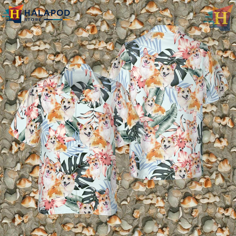 Corgi Lovers Fun Graphic Button Up Tropical Shirts for Bright Summer Adventures