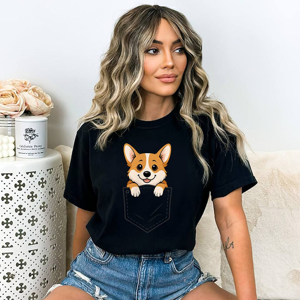 Corgi Peeking In Pocket Funny Shirt Animal Dog Lover Pet Mom Graphic Men