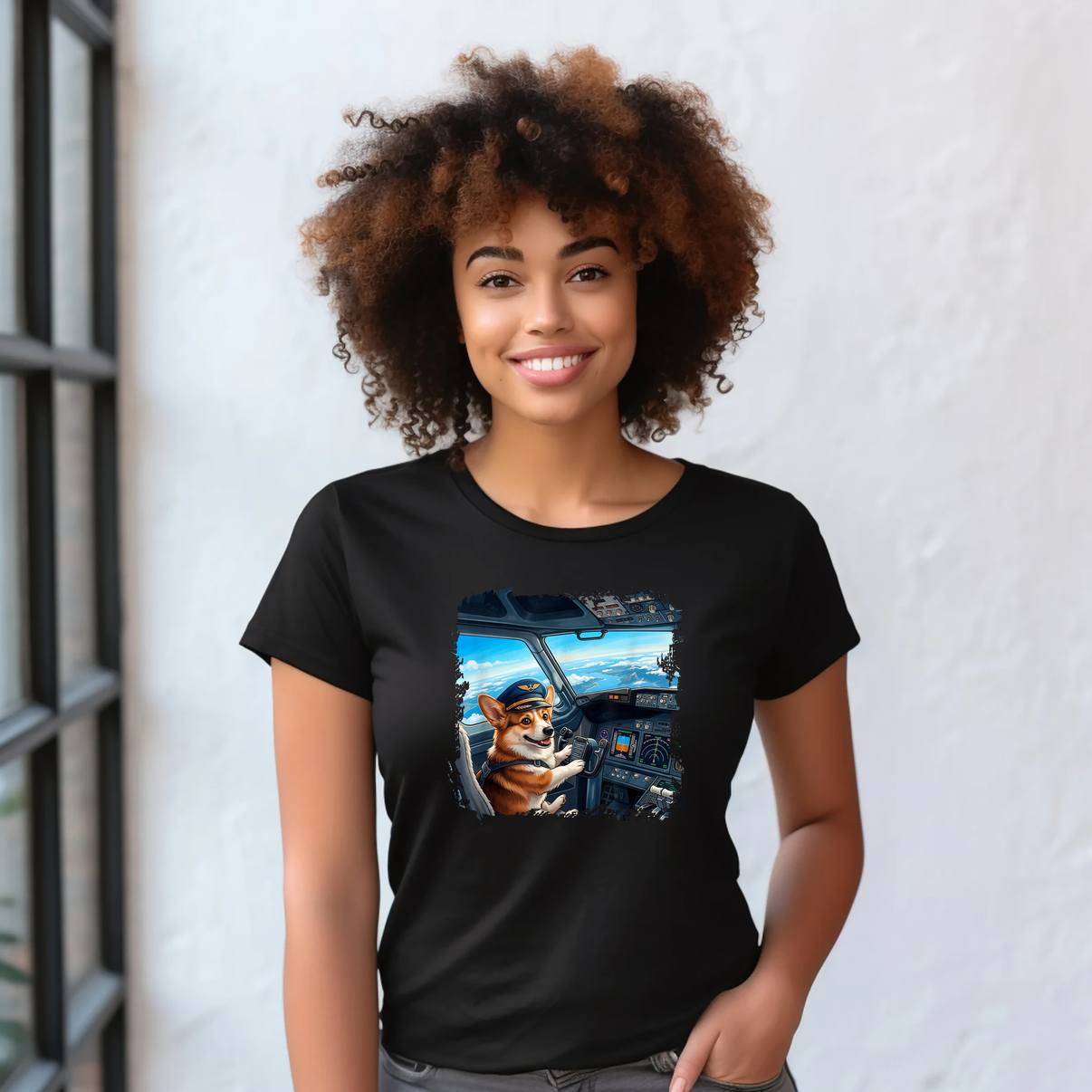 Corgi Pilot Dog Airplane Fan Shirt Cockpit Flight Scene Graphic For Mens