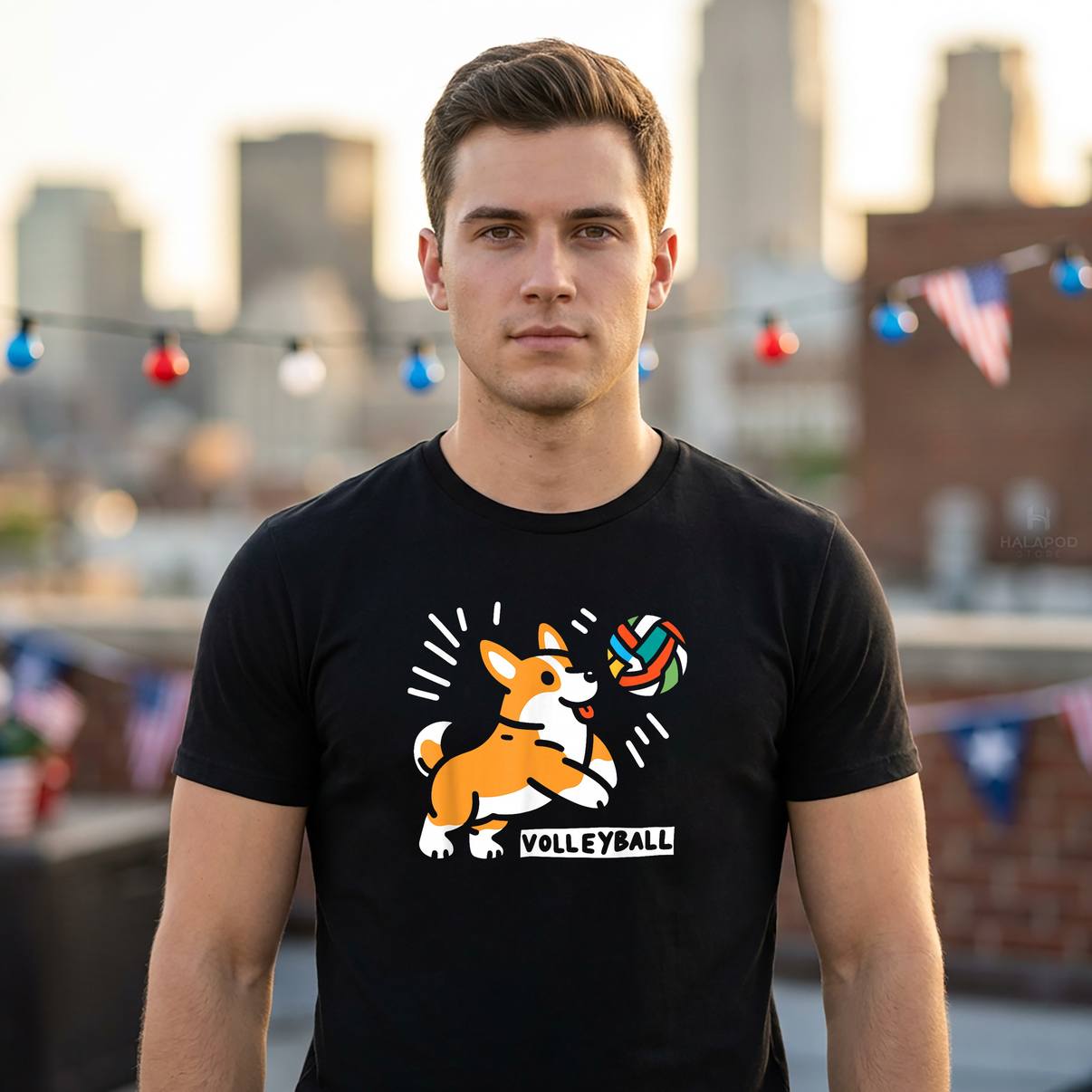 Corgi Playing Volleyball Fan Shirt Funny Graphic Dog Lover Apparel Mens