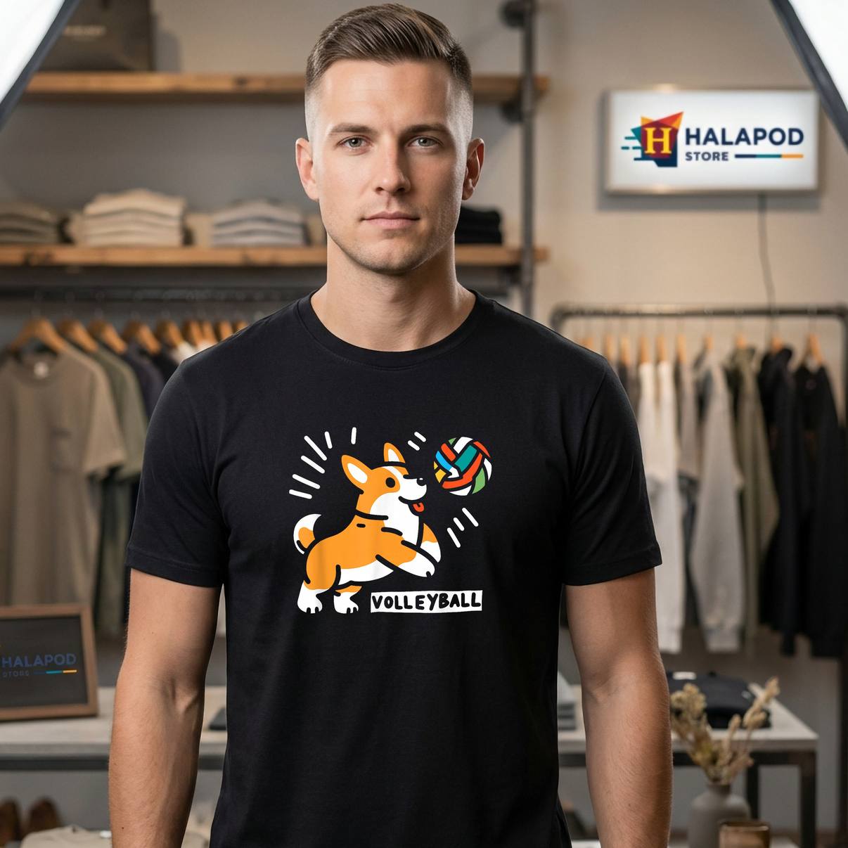 Corgi Playing Volleyball Fan Tee Shirt Funny Graphic Dog Lover Apparel Mens