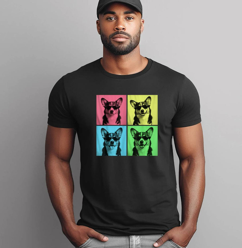 Corgi Pop Art Funny Dog Lover Shirt Tri Color Photo Booth Graphic Mens
