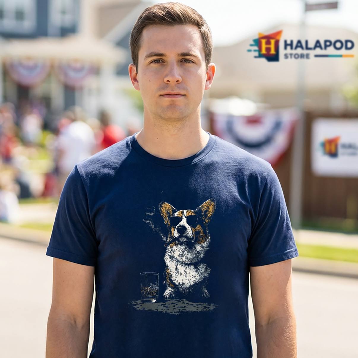 Corgi Smoking Cigar Whisky T-Shirt Lover Funny Dog Graphic Apparel For Men