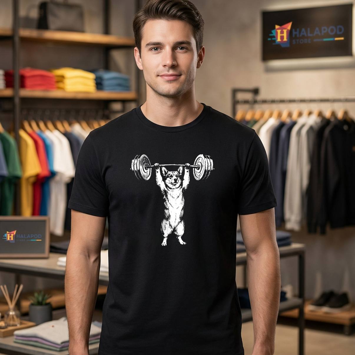 Corgi Weightlifting Gym Fan Tee Shirt Funny Workout Dog Graphic Apparel Men