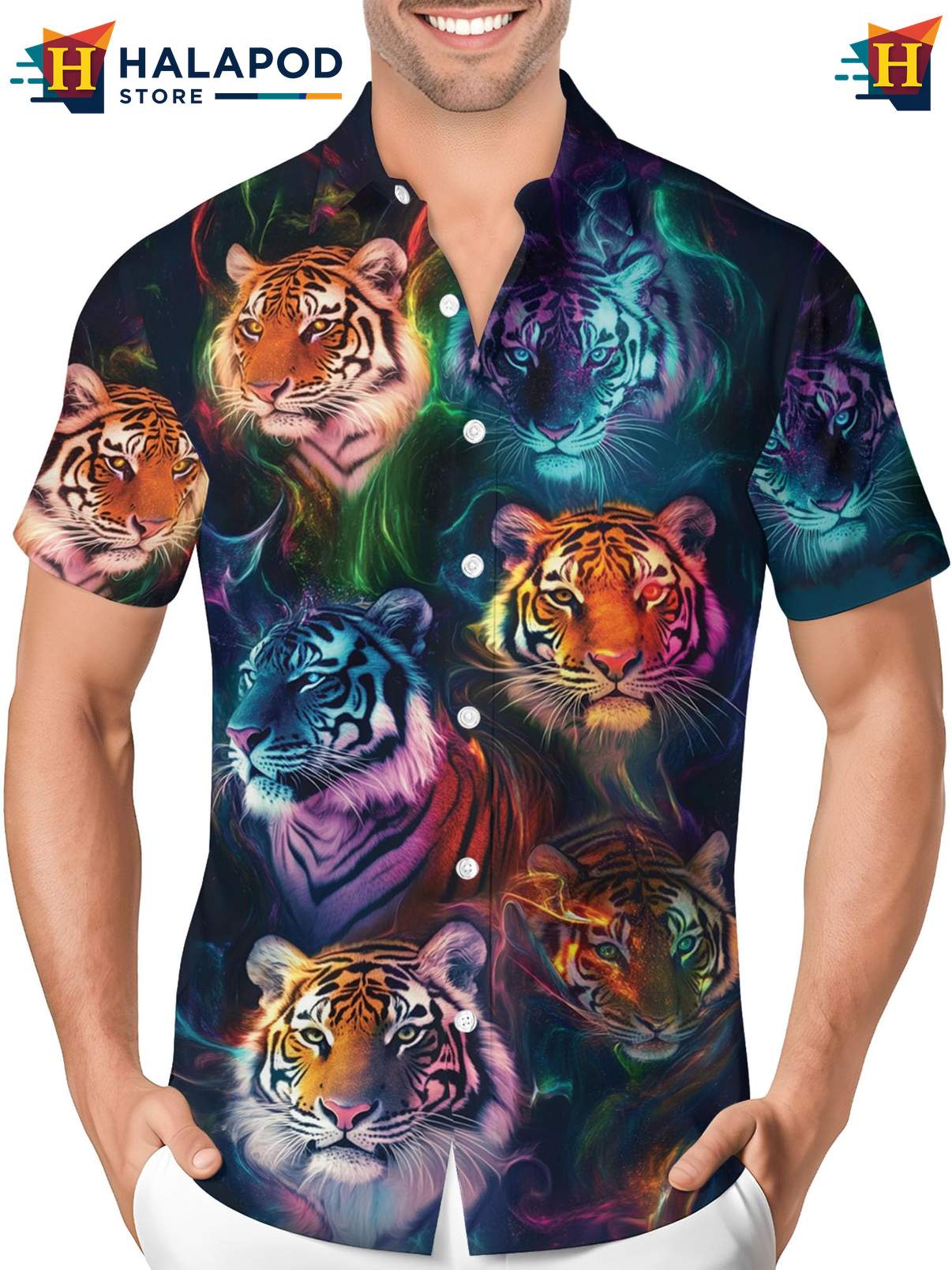Crazy Graphic Hawaiian Button Down Shirt Mens Funny Novelty Summer Beach Wear