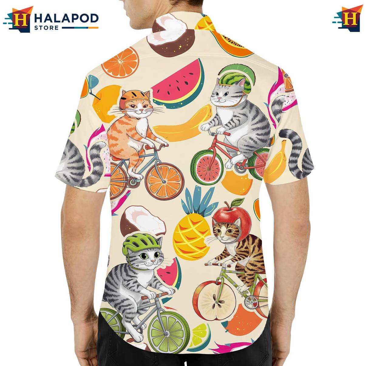 Cream Cat Bicycles Short-sleeve button-up shirt Funny Alien UFO Short Sleeve Button Down
