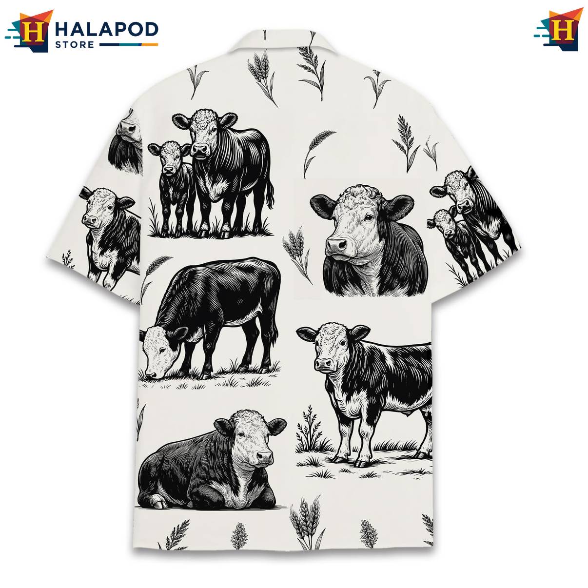 Cream Herford Cow Tropical Shirt Funny Alien UFO Short Sleeve Button Down