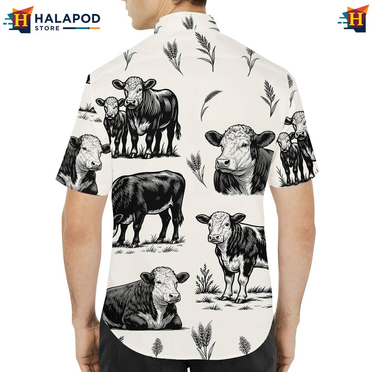 Cream Herford Cow Short-sleeve button-up shirt Funny Alien UFO Short Sleeve Button Down