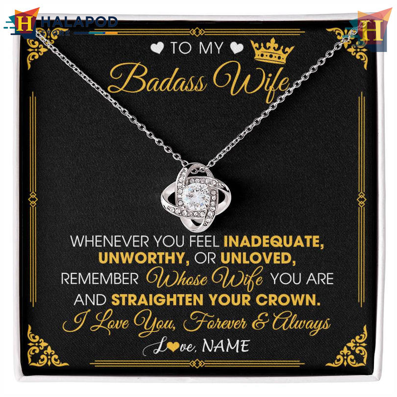 Custom Message To My Badass Wife Gift Necklace Valentines Card Messages Crown I Love You