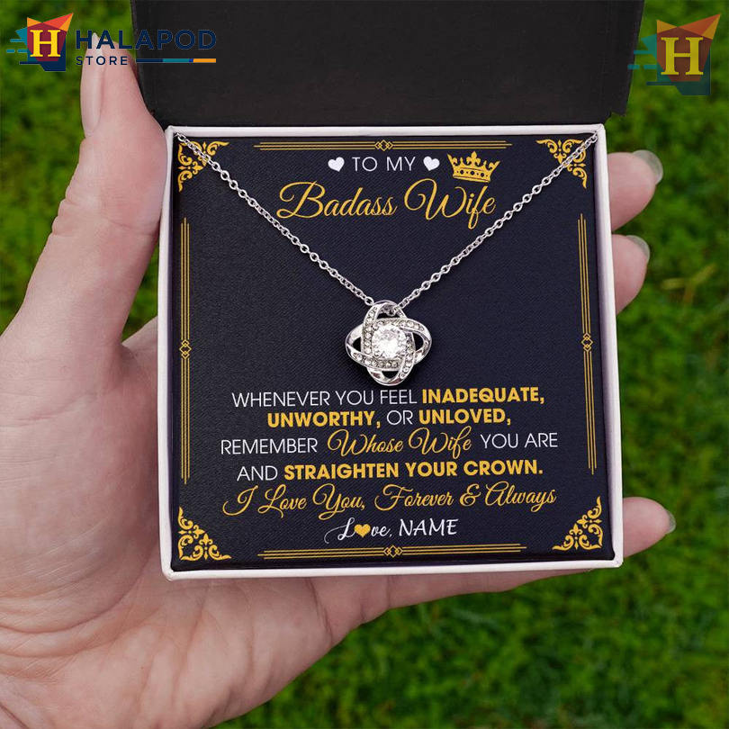 Custom Message To My Badass Wife Gift Necklace Valentines Card Messages Crown I Love You