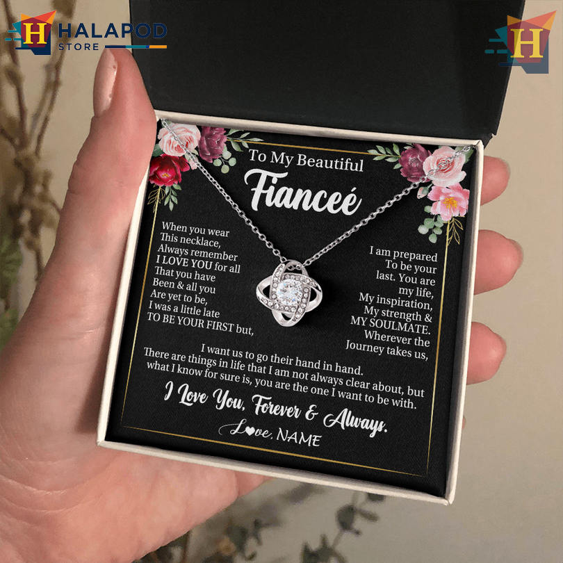 Custom Message To My Beautiful Fiancee Necklace Valentine's Day Flower Card Messages Wear This Love