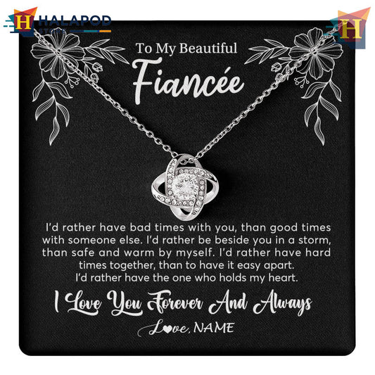 Custom Message To My Beautiful Fiancee Necklace Valentines Day Necklace Id Rather Be With You