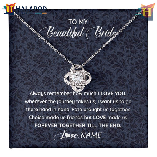 Custom Name To My Beautiful Bride Necklace Valentine Day Card Messages On My Wedding Day