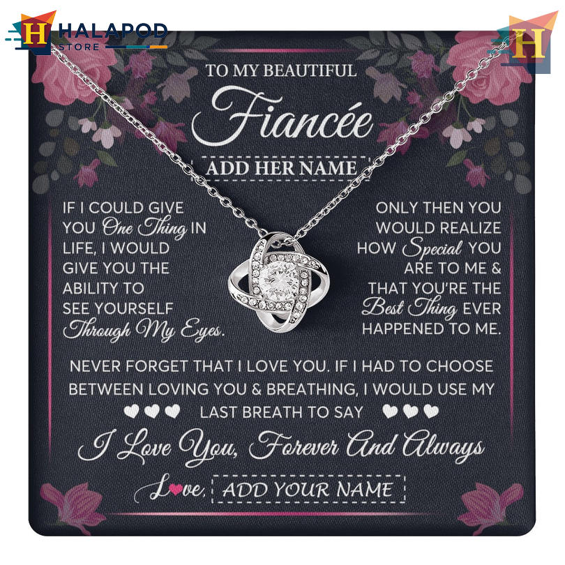 Custom Name To My Beautiful Fiancee Necklace Happy Valentines Day Card Message I Love You