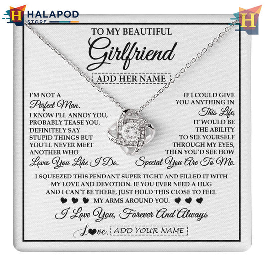Custom Name To My Beautiful Girlfriend Necklace Valentines Card Message Forever Love Promise
