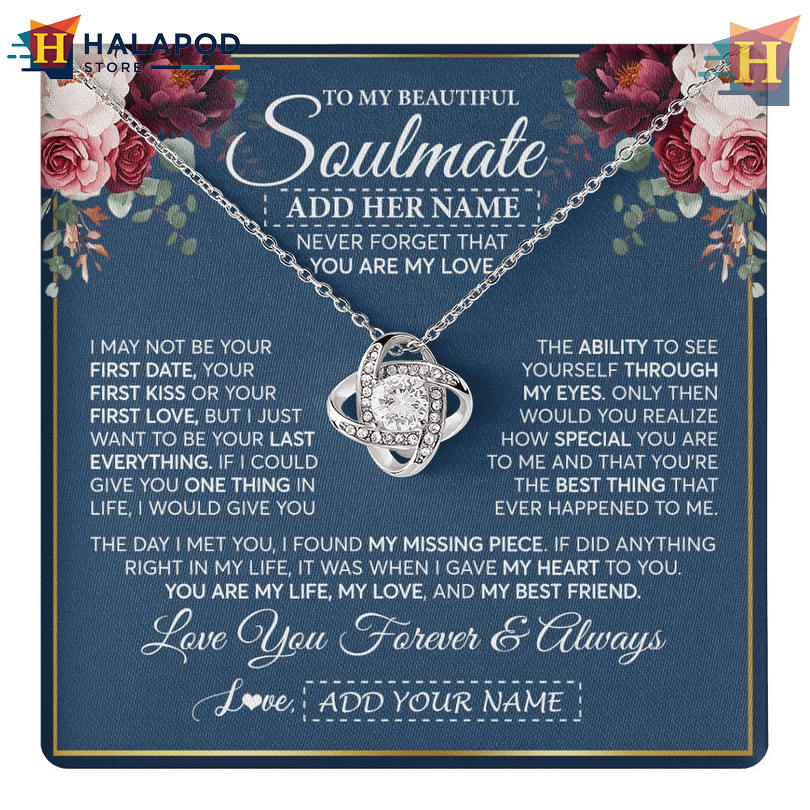 Custom Name To My Beautiful Soulmate Necklace Valentine's Card Message You Are My Love