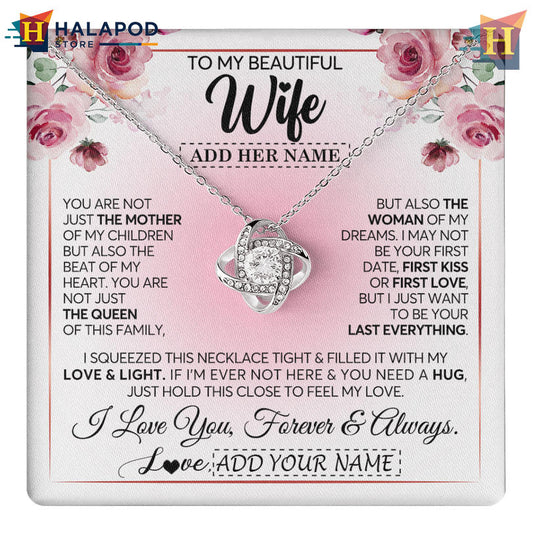 Custom Name To My Beautiful Wife Necklace Valentine Card Message Mother Queen Soulmate