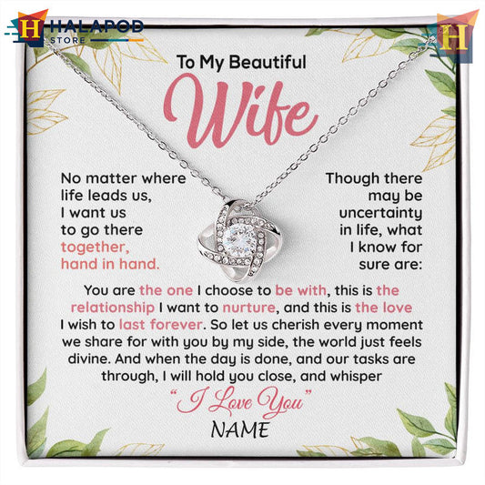 Custom Name To My Beautiful Wife Necklace Valentine Card Messages Hand In Hand Always