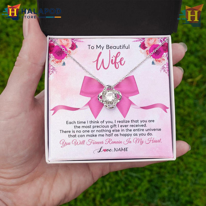 Custom Name To My Beautiful Wife Necklace Valentine's Card Message Forever In My Heart
