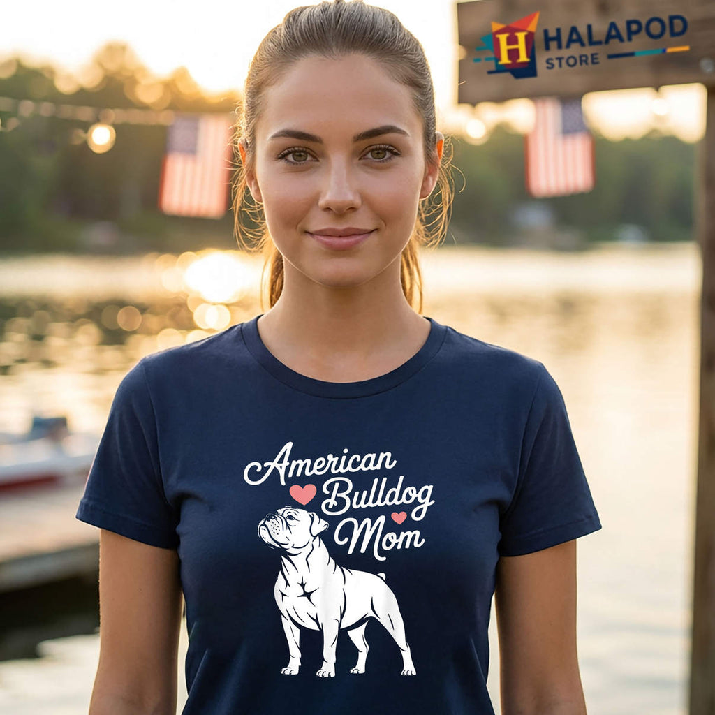 Cute American Bulldog Mom Shirt Funny Dog Lovers Gifts Casual Graphic Womens