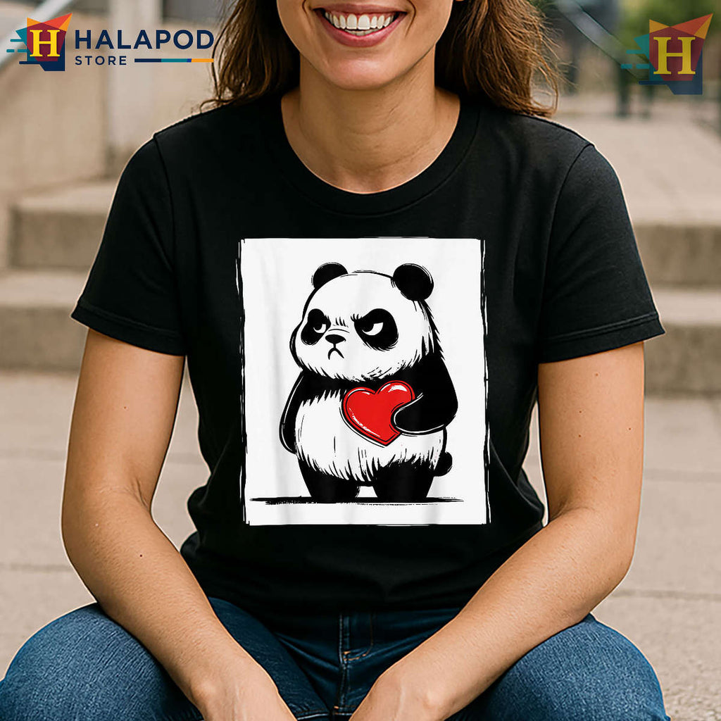 Cute Attitude Graphic Grumpy Panda Bruh Shirt Valentine Humor Style