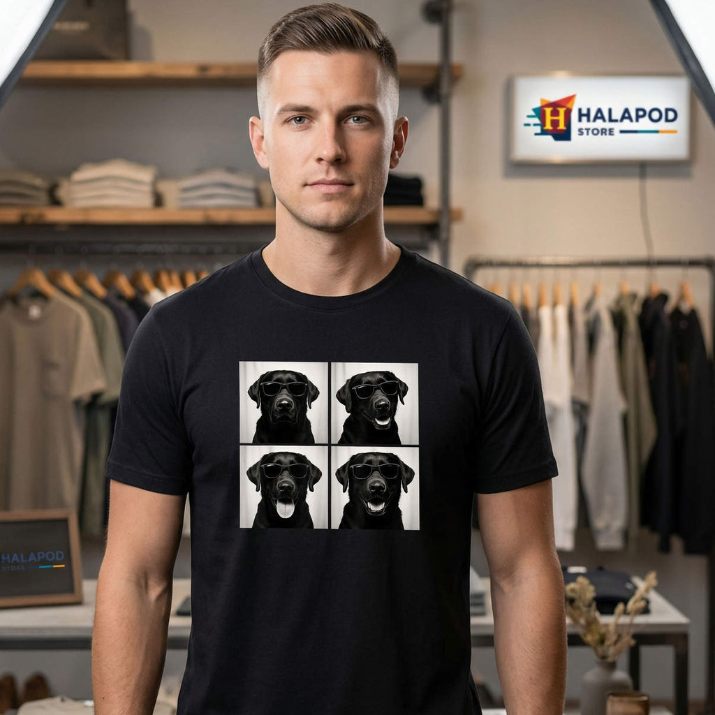 Cute Black Lab Photo Booth Lover Shirt Funny Labrador Dog Casual Graphic Mens