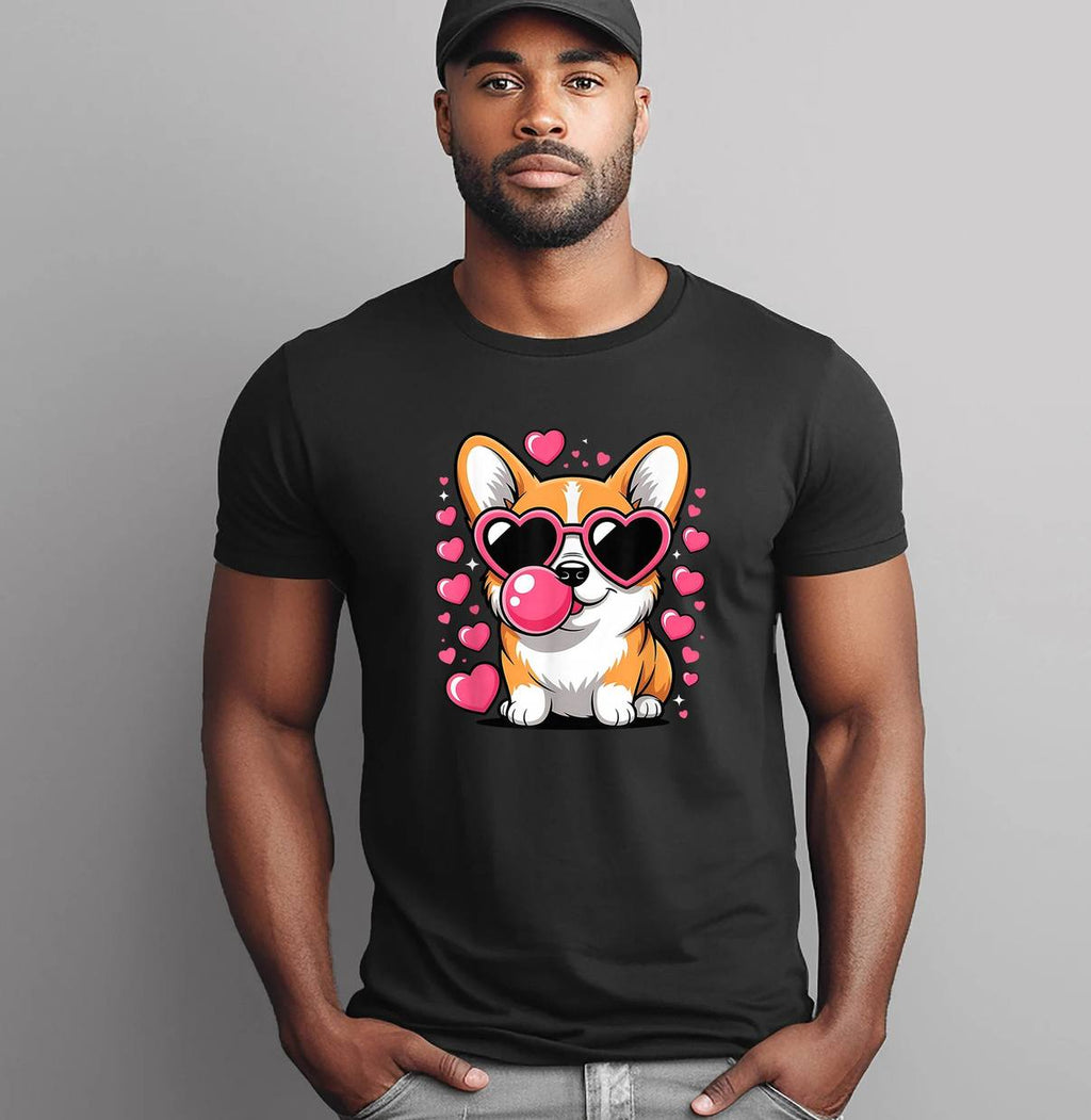 Cute Corgi Dog Heart Sunglasses Shirt Valentines Day Puppy Love Graphic
