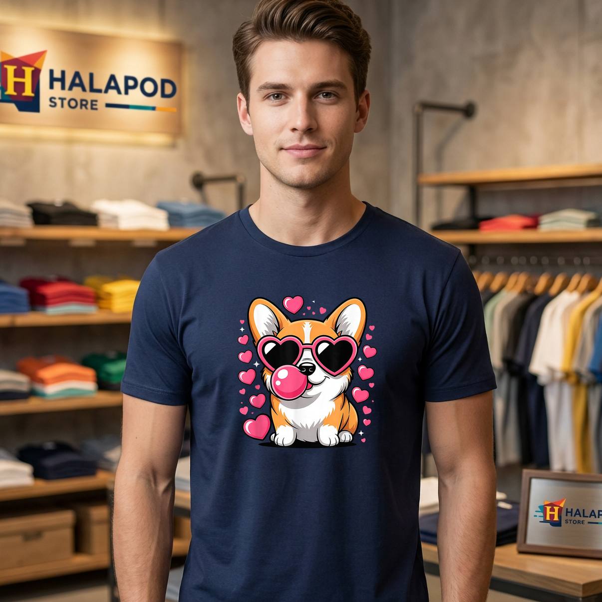 Cute Corgi Dog Heart Sunglasses Tee Shirt Valentines Day Puppy Love Graphic