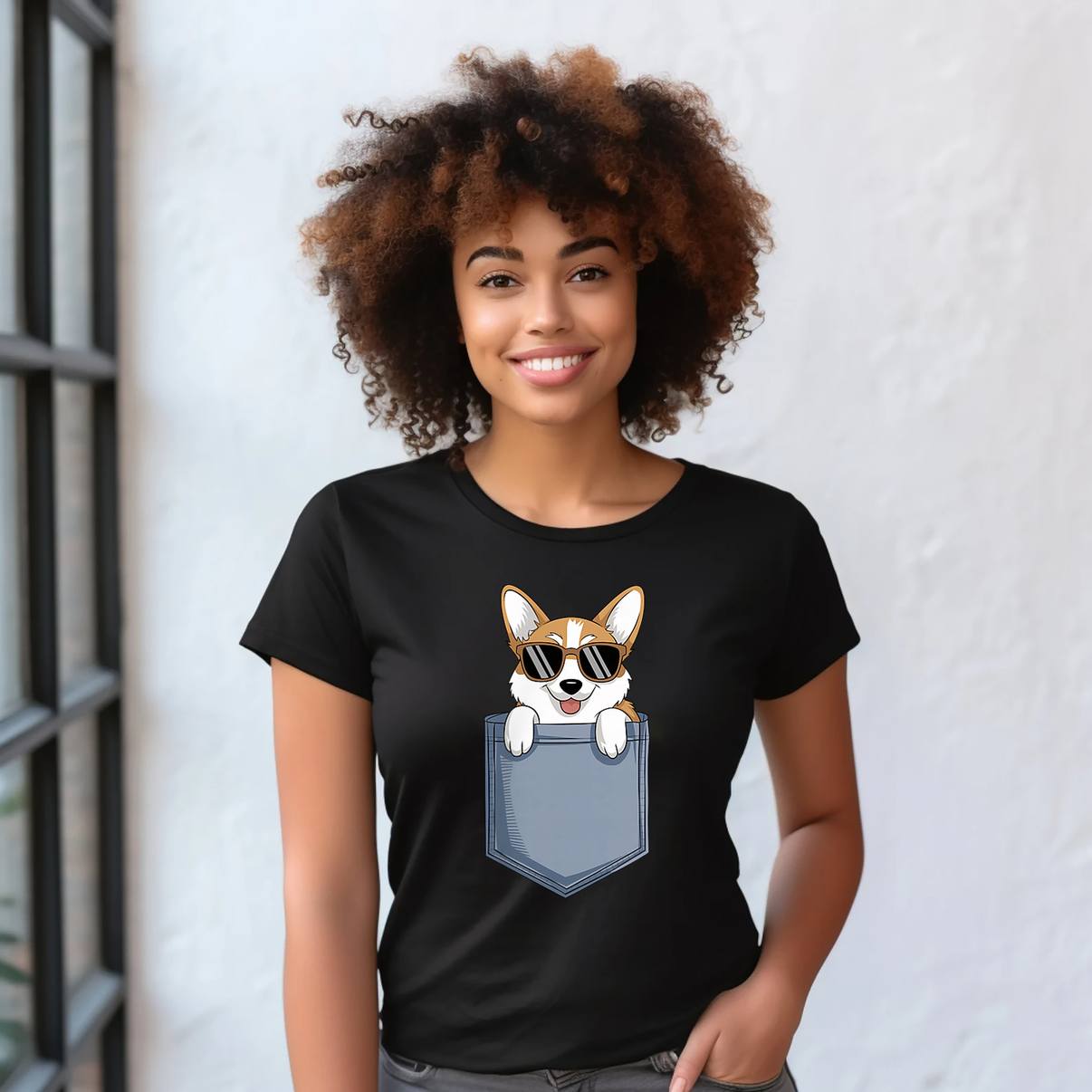 Cute Corgi Dog In The Pocket Shirt Lovers Funny Meme Graphic Apparel Men