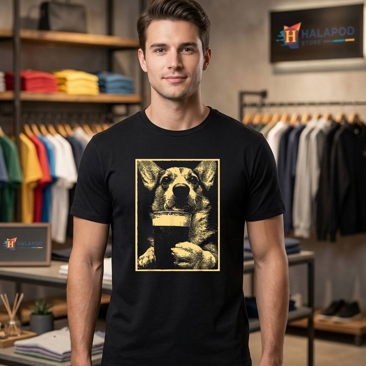 Cute Corgi With Beer Drinking Tee Shirt Humor For St Patricks Day Graphic Men
