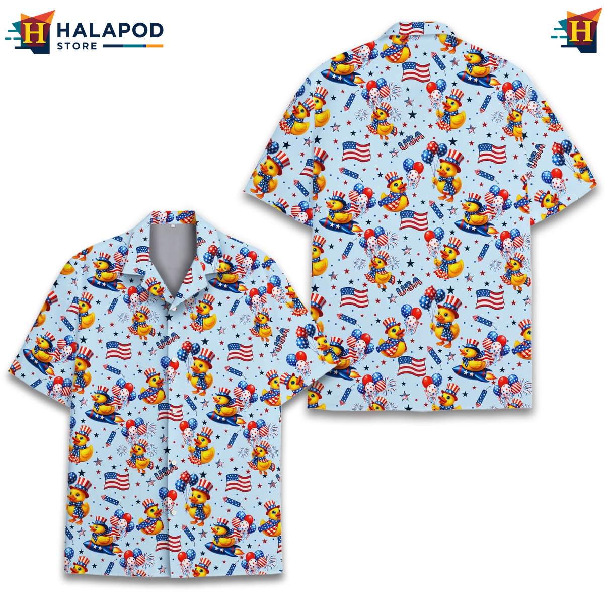 Cute Duck Aloha Tee Shirt, Patriotic Design For Men, 4th Of July Button Down Short Sleeve Shirt