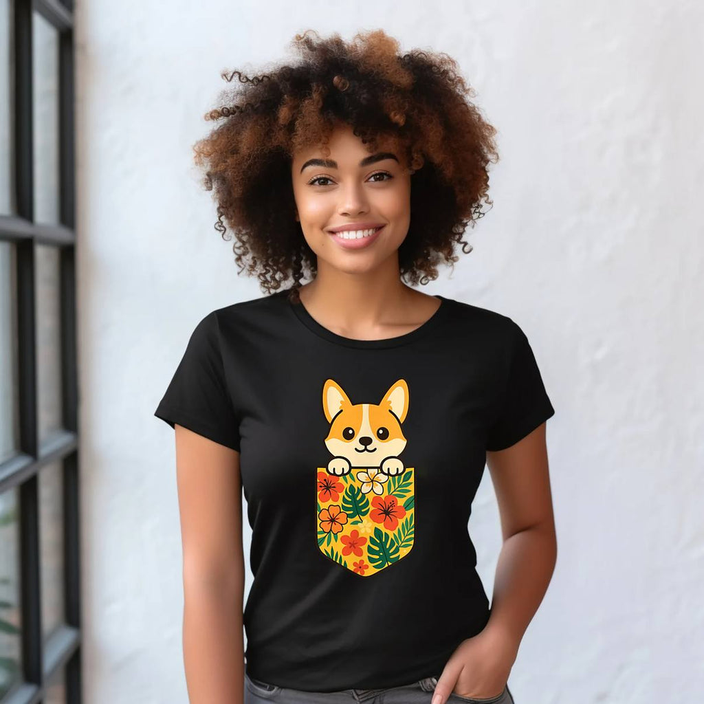 Cute Hawaiian Pocket Corgi Shirt Funny Tropical Vacation Pet Graphic Men