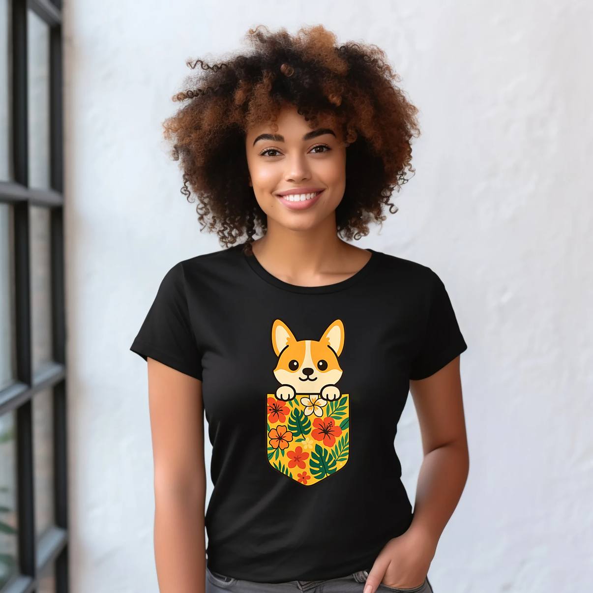Cute Hawaiian Pocket Corgi Shirt Funny Tropical Vacation Pet Graphic Men
