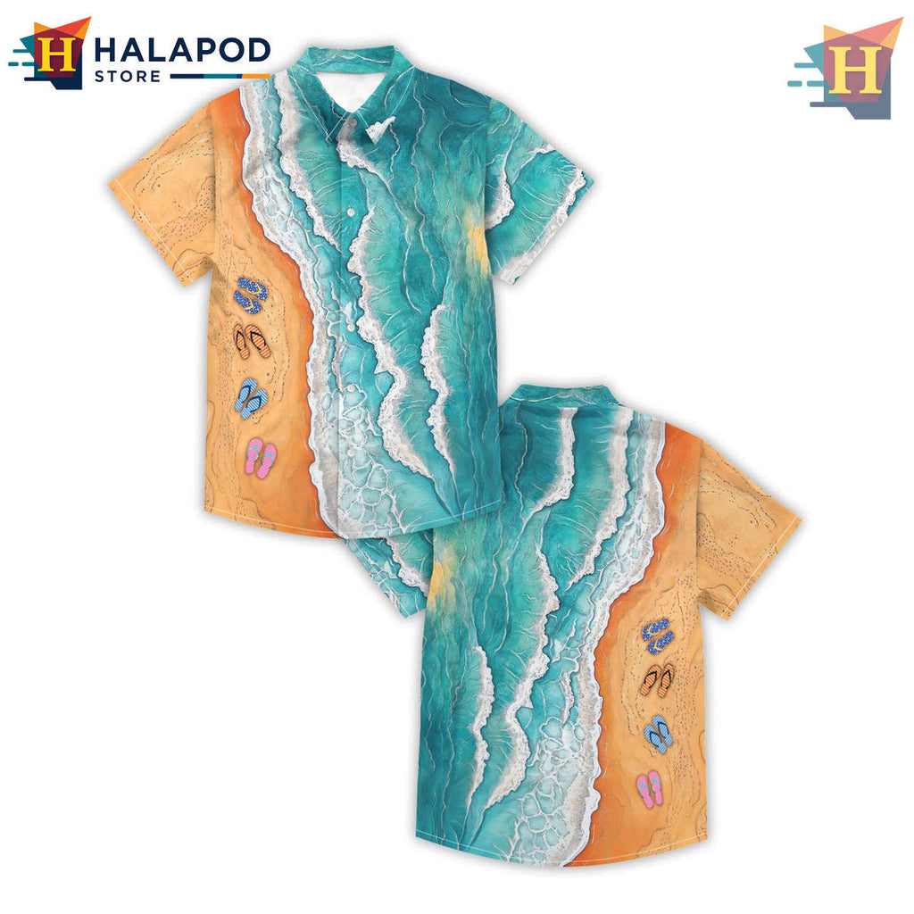 Cyan Hawaiian Shirt Summer Beach Tropical Vacation Print Aloha Mens Fan Apparel