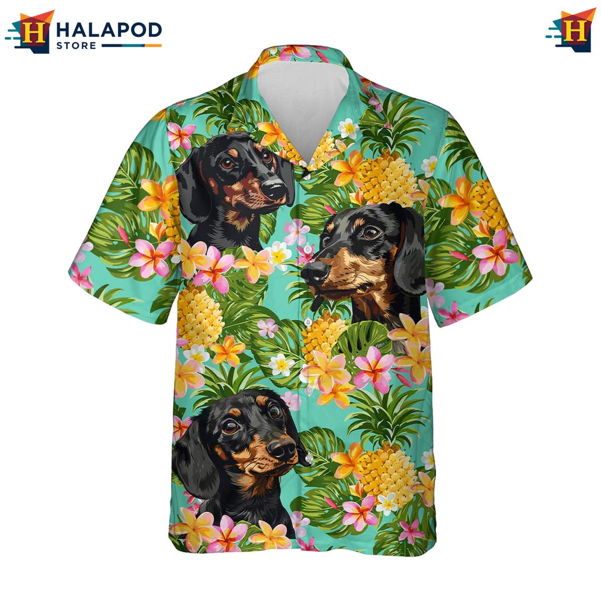 Dachshund Dog Hawaiian Shirt Mens Tropical Summer Casual Button Down Apparel