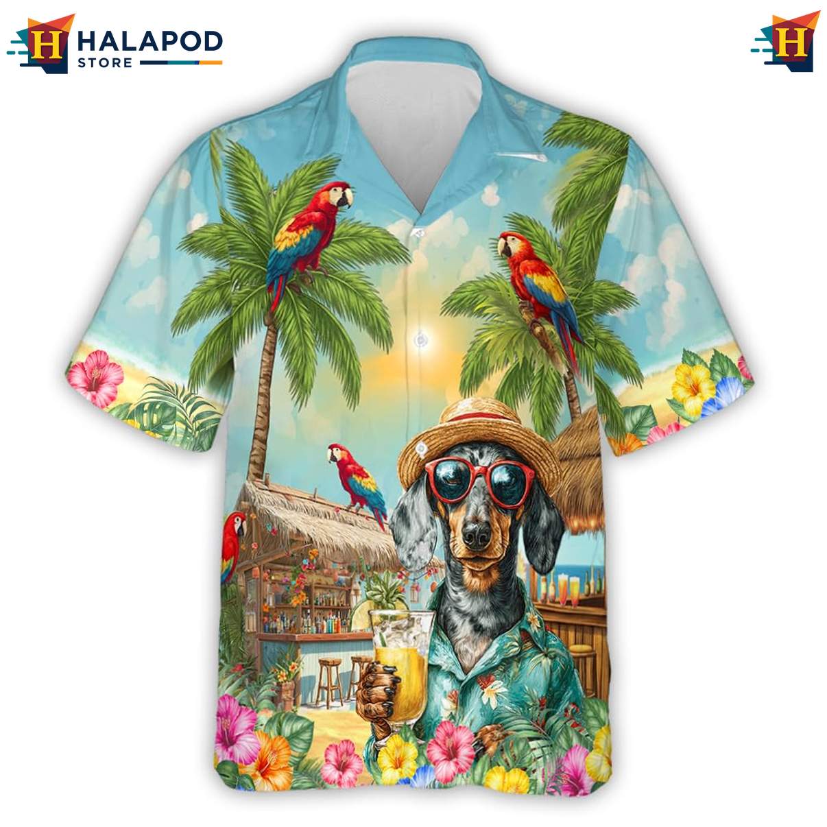 Dachshund Funny Dog Hawaiian Shirt Casual Summer Beach Short Sleeve Tops