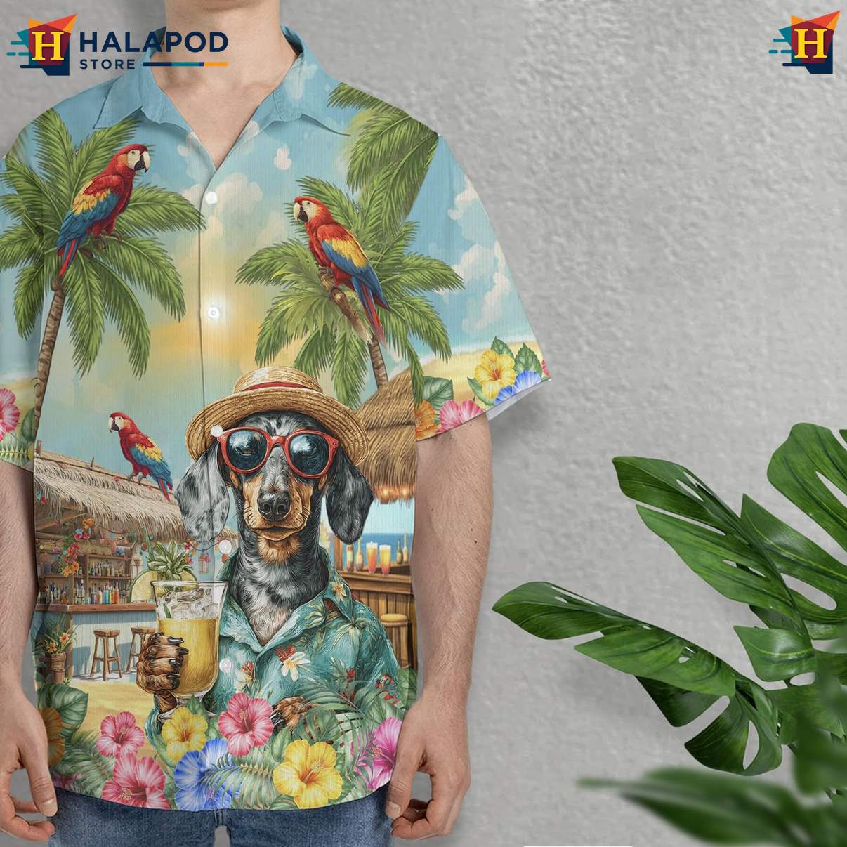 Dachshund Funny Dog Short-sleeve button-up shirt Casual Summer Beach Short Sleeve Tops